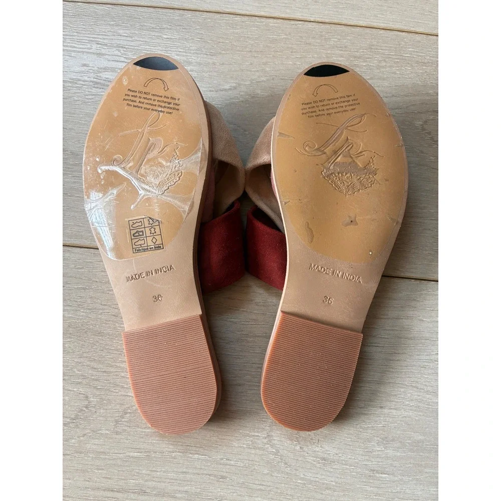 Free People Women Suede Twisted Slide Sandals Burgundy Tan Mauve Flat 36 NEW